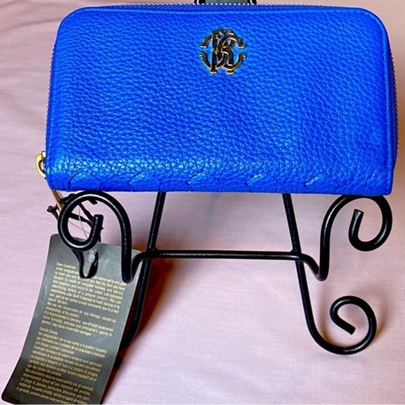 Roberto Cavalli Blue Pebbled Leather Wallet - Picture 1 of 15